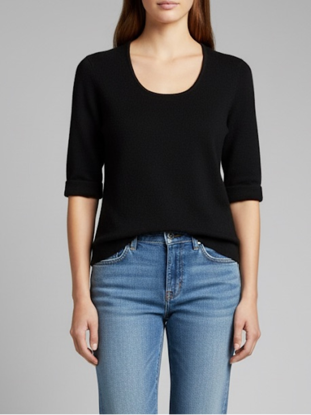 Lauren by Ralph Lauren Cashmere Short-Sleeve Sweater in black size L